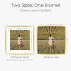 Homeforia 16x16 Picture Frame Gold, High End Metal 16 x 16 Square Poster Frame with Mat 12 x 12 Photo, 16x16 Frame Matted to 12x12 Print, 16by16 Gold Hanging Frames, Tempered Glass, Wall Kit, Set of 1