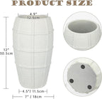 Briful Rustic Terracotta Flower Vase for Home Decor 12" White Farmhouse Textured Barrel-Style Ceramic Vase Vintage Handcrafted Gridded Design for Faux & Dried Flowers Living Room Table Centerpiece