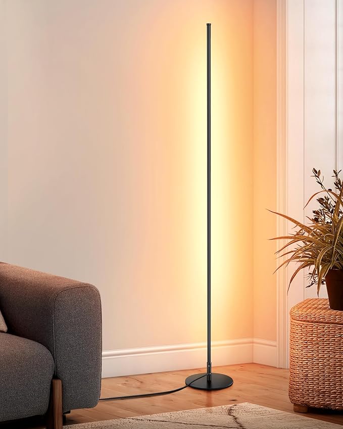 Modern Floor Lamps for Living Room, 56" LED Black Corner Lights with Remote, Dimmable, Floor Standing Lamp for Bedroom Home Office