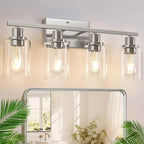 4-Light Bathroom Light Fixtures, Brushed Nickel Vanity Lights with Clear Glass Shades, Modern Bathroom Wall Lamp for Mirror Living Room Cabinet Bedroom Porch