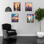 ELEVENSPACE Boho Wall Art Decor,New York, London, Tokyo, Paris, Eiffel Tower,City Wall Decor Art,Modern Landscape Wall Art for Living Room Bedroom Prints Poster,8x10 Inch Set of 4,Unframed