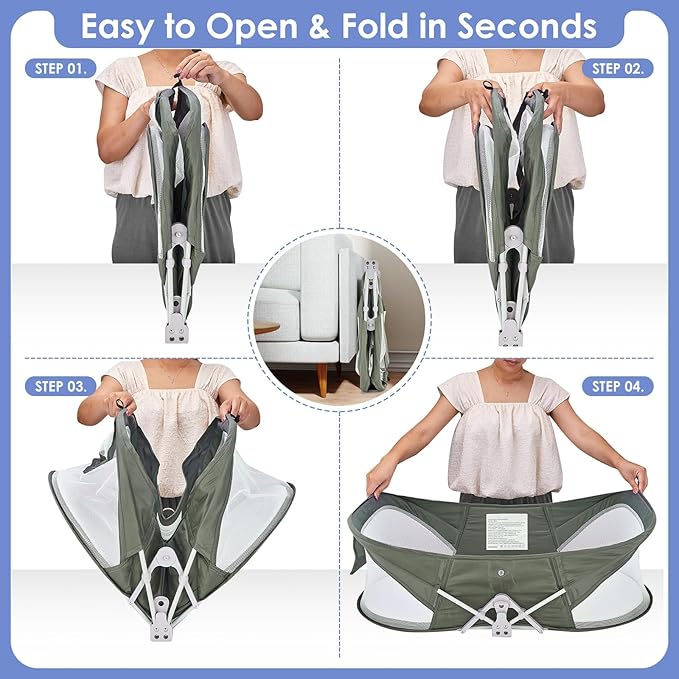 Portable Baby Bassinet Travel Baby Bed, Baby Cribs Travel Pod for Outdoors Baby Lounger Infant Travel Bed with Mosquito Net and Sunshade Canopy, Lightweight Washable