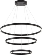 Modern Pendant Chandelier, 15.7"-31.4" Black, 3000K High Ceiling Foyer Entryway Light