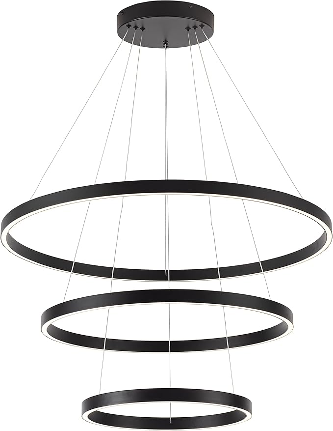 Modern Pendant Chandelier, 15.7"-31.4" Black, 3000K High Ceiling Foyer Entryway Light
