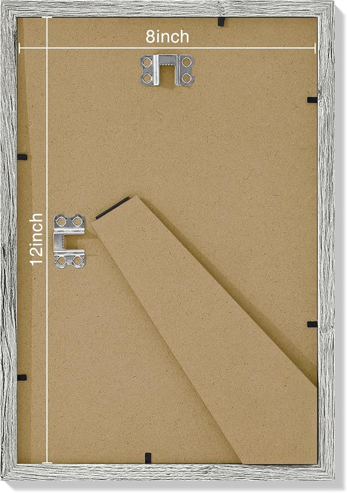 Vittanly 8x12 Picture Frames Set of 9, Shatter Resistant Plexiglass, Display 6x8 Pictures with Mat or 8x12 without Mat, Photo Frames for Wall or Tabletop, Engineered Wood, Grey