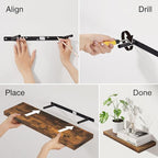 BAYKA Floating Shelves Set of 2, 22.5" Rustic Wood Wall Mounted Shelves for Bedroom, Living Room, Kitchen & Office, Hanging Display Shelf with 22 lbs Capacity (Rustic Brown)