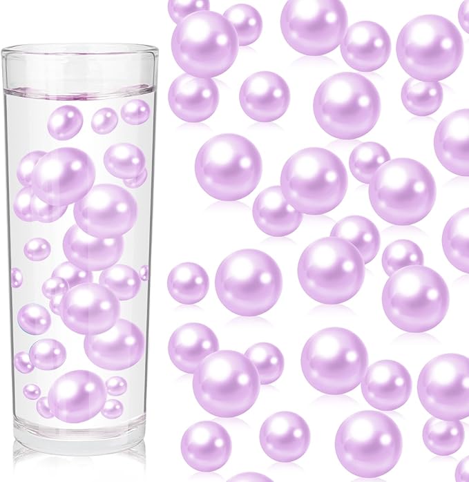 200PCS Light Purple Faux Pearls Beads for Centerpiece Vases, Vase Filler Faux Pearls, No Holes Filler Beads for Party Anniversary Birthday Wedding Table Decor, 10/14/20/30mm