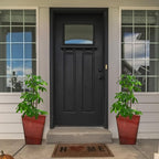 KOL 18''H. Bright Glazed Planter with Drainage Hole, Set of 2, Galvanized Steel Planter Pots for Indoor & Outdoor Use, Decorative Flower Plant Pots for Front Porch, Patio, Deck - Reddish Brown