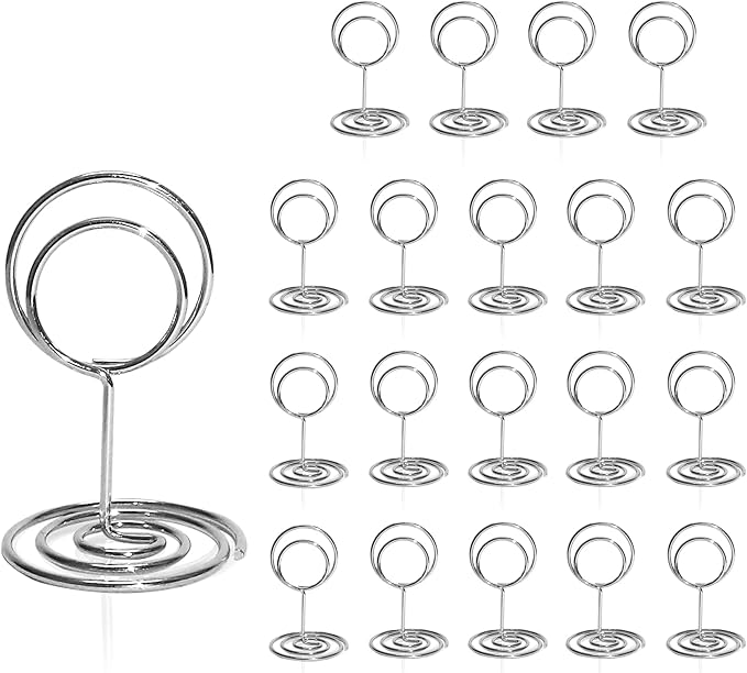 Table Number Holders 20Pcs - 2 Inch Mini Place Card Holder Short Table Number Stands for Wedding Party Graduation Reception Restaurant Home Centerpiece Decorations Office Memo (Silver)