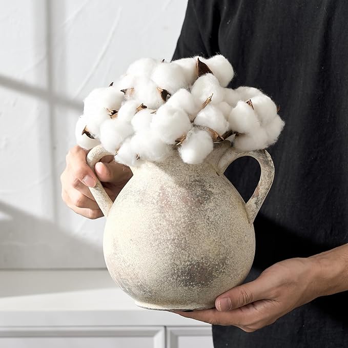 LUKA Antique Ceramic Vase with 2 Handle, 6.7 inches Rustic Vase Minimalist Decor, Decorative Vases for Home Decor, Table, Living Room, Shelf, Christmas Decoration(Small,Gray)