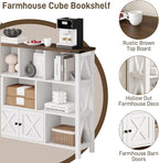 11 Cube Storage Organizer Bookshelf, Wooden Open Cube Shelf Bookcase, Farmhouse Display Book Shelf, 3 Tier Cube Bookshelves with Storage, Rustic White