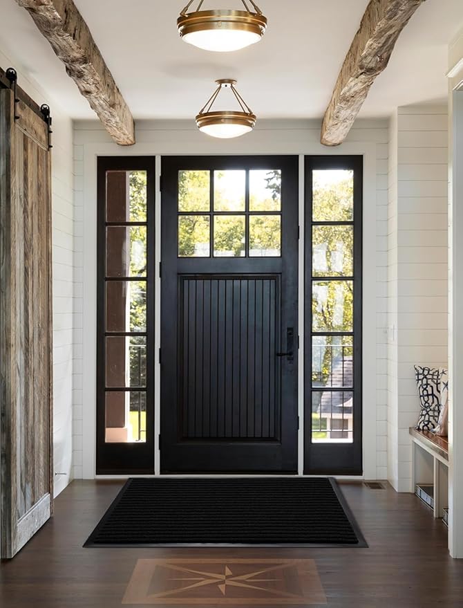 Yimobra Front Door Mat Outdoor Indoor Entrance, 100% Waterproof All-Season All Weather Doormat, Welcome Matt Outside Entry, Non Slip, Low Profile, Heavy Duty Patio Porch Floor Mats,47 x 32,Black