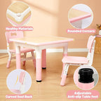 FUNLIO Kids Table and 4 Chairs Set, Height Adjustable Toddler Table and Chair Set for Ages 3-8, Easy to Wipe Arts & Crafts Table, for Classrooms/Daycares/Homes, CPC & CE Approved (5-Piece Set) - Pink