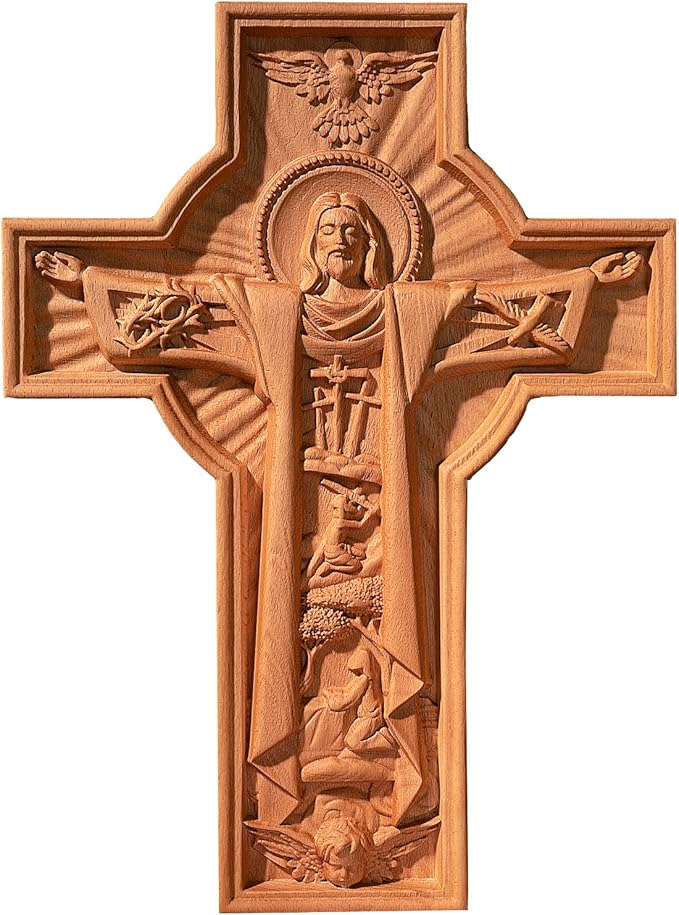 BGCOPPER Jesus Crucifix Wall Cross Handmade Wooden Cross for Wall Decor for Home Room Christmas Gift - 14 Inch