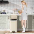 Arlopu 13.2+1.3 Gallon Step Trash Can, Stainless Steel Garbage Bin, Soft-Close Rubbish Bin with Removable Plastic Inner Bucket, Fingerprint-Proof, Lid Dustbin, for Kitchen Home (Beige)
