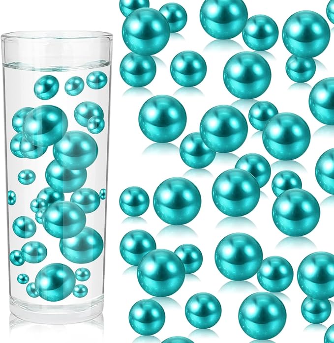 100PCS Lake Blue Faux Pearls Beads for Centerpiece Vases, Vase Filler Faux Pearls, No Holes Filler Beads for Party Anniversary Birthday Wedding Table Decor, 14/20/30mm