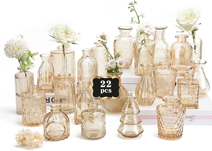 RUCKACE Bud Vases in Bulk 22 Gold Glass Small Vases Flower Vase for Centerpiece Table Wedding Decorations Home Decor Party