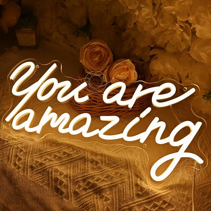 SYLHOME You Are Amazing Led Neon Light Sign Girls Bedroom Kids Room Wall Decor Sign Wedding Birthday Christmas Graduation Party Sign Student USB 15.75" X 8.94" Warm
