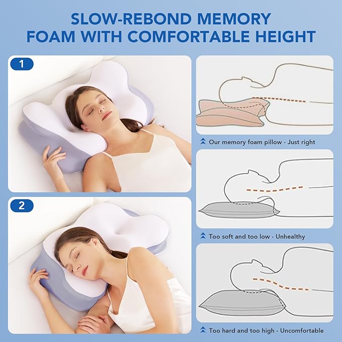 Cervical Pillow for Neck Pain Relief - Cooling Neck Pillow, Contour Memory Foam Pillows, Neck Support Pillow for Shoulder Pain Ergonomic Orthopedic Bed Sleeping Pillow for Side, Back & Stomach Sleeper