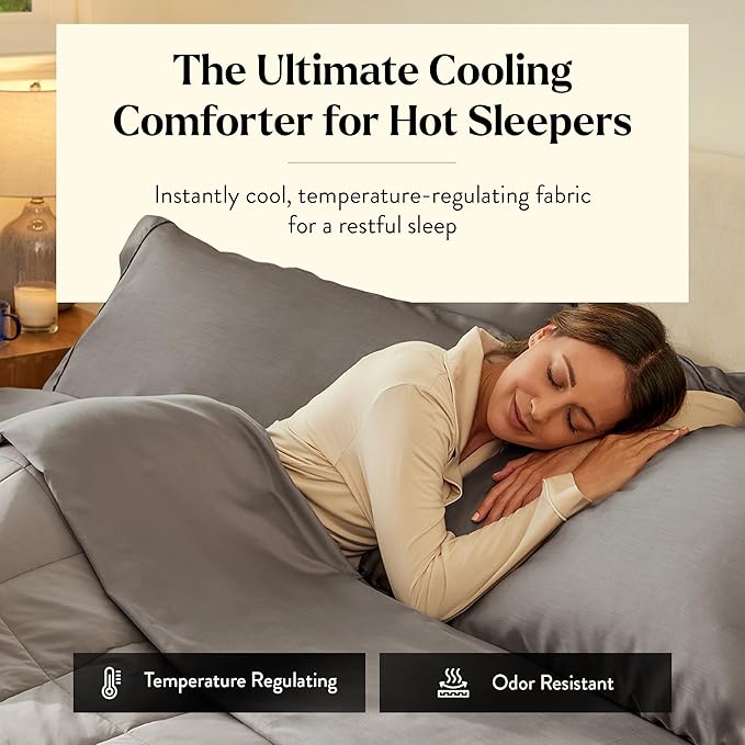 Miracle Made Soft Cooling Comforter – All-Season Silver-Infused Cozy Cotton Fabric – Lightweight, Hypoallergenic Bedding for Hot Sleepers, Queen Size Blanket, Stone