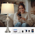 28.75" Silver Table Lamps for Living Room,3 Way Touch Control Table Lamp, Bedside Desk Lamp with Metal Base Modern Nightstand Lamp Simple Side Table Lamp for Bedroom,Office,LED Bulb Included