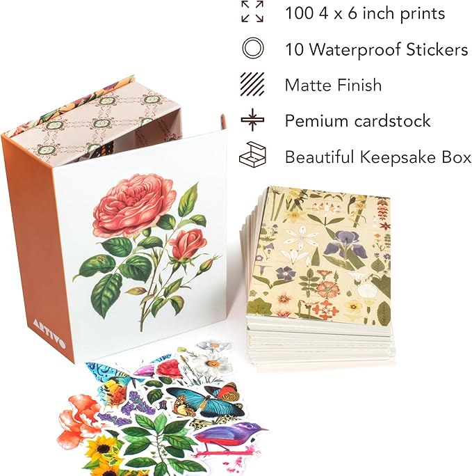 Artivo Wall Collage Kit Aesthetic Pictures, Vintage Wall Collage Kit 100 set 4x6, Bedroom Decor for Teen Girls, Botanical Flower Collage Kit for Wall Aesthetic Posters, Photo Collection