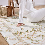 jinchan Round Rugs 6ft Ivory Botanical Birds Print Machine Washable 6' Circle Nature Plants Modern Soft Non Slip Kids Throw Area Rugs Ultra Thin Low Pile Carpet for Living Room Bedroom Dining Room