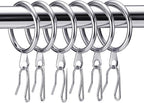 Hotop 30 Pcs Metal Drapery Curtain Rings 0.98/1.26/1.65 inch Interior Diameter and 30 Pcs Hanging Curtain Drapery Pin Hooks for Window Door Shower(42 mm,Silver)