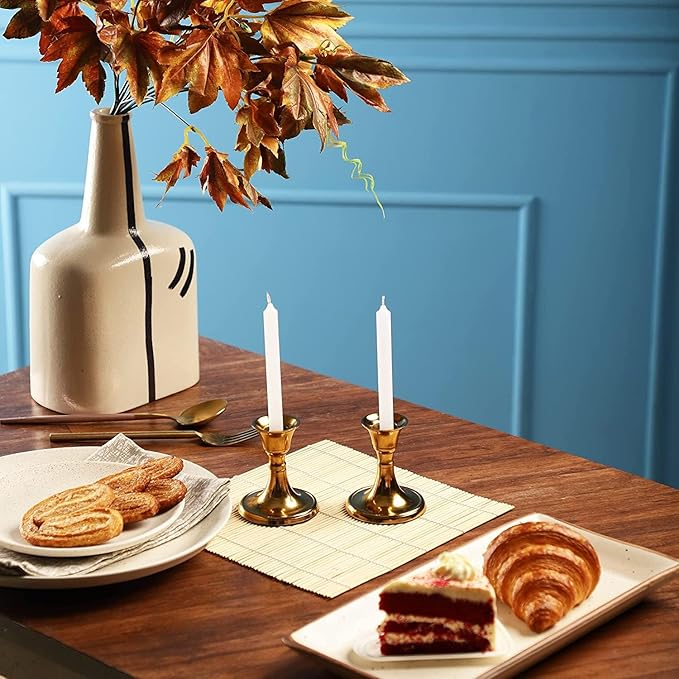Rely+ Candlestick Holders Set of 2 Mini Stand Dinning Table Centerpiece Candle Holders Taper Candlesticks Holders Decor Home Candle Holder for Mantel Decorations (Gold)