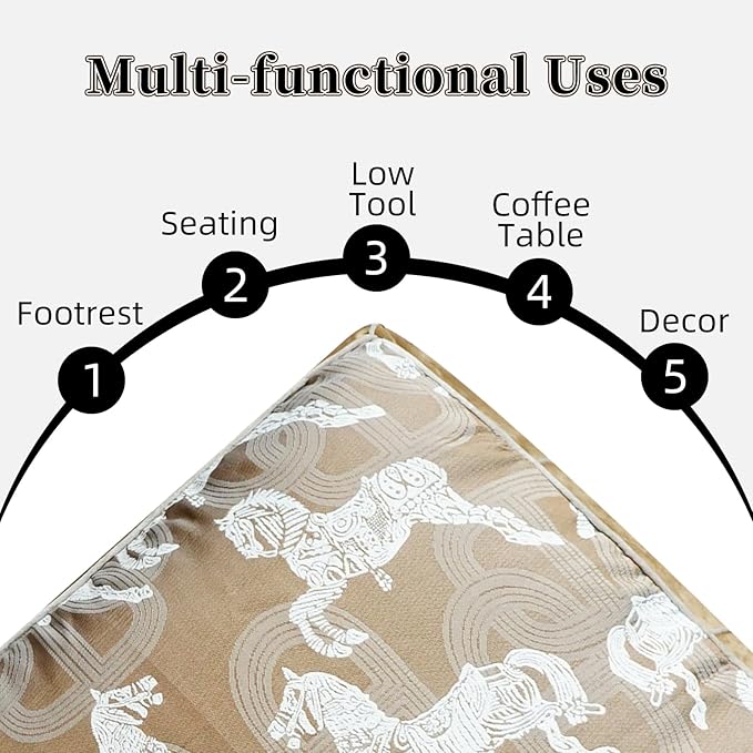 Unstuffed Pouf Cover Ottoman Footrest Animal Foot Stool Floor Bean Bag Floor Chair Storage for Living Room Bedroom Home Decor (Brown, 20 x 20 x 8 Inches Sqaure)