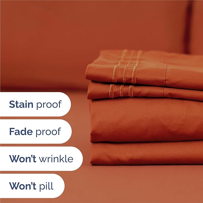 Split King Size 5 Piece Sheet Set - Comfy Breathable & Cooling Bed Sheets Set - Hotel Luxury Bedding for Women, Men, Kids, Teens, Boys & Girls - Deep Pockets and Wrinkle Free - Oeko-Tex - Terracotta