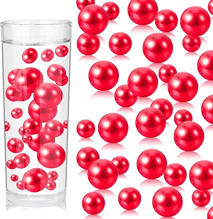 200PCS Watermelon Red Faux Pearls Beads for Centerpiece Vases, Vase Filler Faux Pearls, No Holes Filler Beads for Party Anniversary Birthday Wedding Table Decor, 10/14/20/30mm