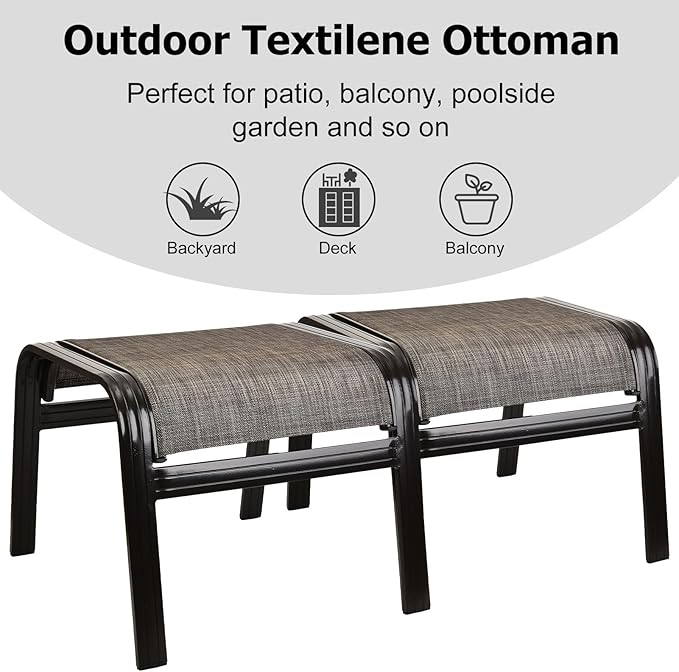Patio Outdoor Ottoman Footstools Assembled Aluminum Footrest Side Table Small Chairs Patio Ottoman 2 Set Brown