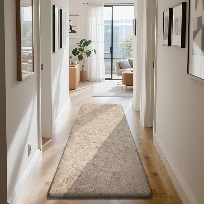 Soft Runner Rugs for Bedroom, Beige 2x6 Area Rugs Fluffy Rug Shaggy Area Rug Carpet, Bedside Rug for Living Room Bedroom Kids Room Home Decor