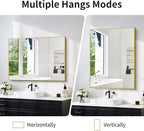 30x40In Gold Bathroom Mirror for Wall, Brushed Gold Rectangle Mirrors with Metal Frame, Bathroom Rectangular Mirror Modern Wall Mirror for Bedroom Living Room, Hangs Horizontal or Vertical