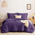 CozyLux King Size Comforter Set Purple Seersucker 7 Pieces Bed in a Bag King Comforter Set with Sheets, Luxury Soft Bedding Set with Down Alternative Comforter, Sheets, Pillowcases & Shams All Seasons