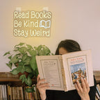 WLHOPE Read Books Be Kind Stay Weird Neon Sign Neon Signs for Wall Decor Lovers Gifts Bedroom Bookstore Reading Room Library Study Room Decoration Dimmable Read Books Neon Lights LED Sign