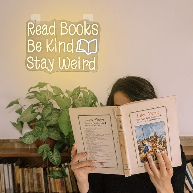 WLHOPE Read Books Be Kind Stay Weird Neon Sign Neon Signs for Wall Decor Lovers Gifts Bedroom Bookstore Reading Room Library Study Room Decoration Dimmable Read Books Neon Lights LED Sign