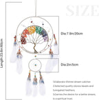 7 Chakras Tree of Life Dream Catcher Wall Decor with Rainbow Healing Crystal Stone Handmade White Feather DreamCatchers Wall Hanging Ornaments for Bedroom Home Decor Blessing Gift Wedding Party-23.6"