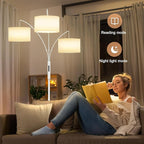 36W LED Arc Floor Lamp with 3 White Fabric Shades, 3001LM Super Bright Standing Lamp with Remote Control & Touch, Stepless Dimming, Individual Light Control for Living Room, Bedroom