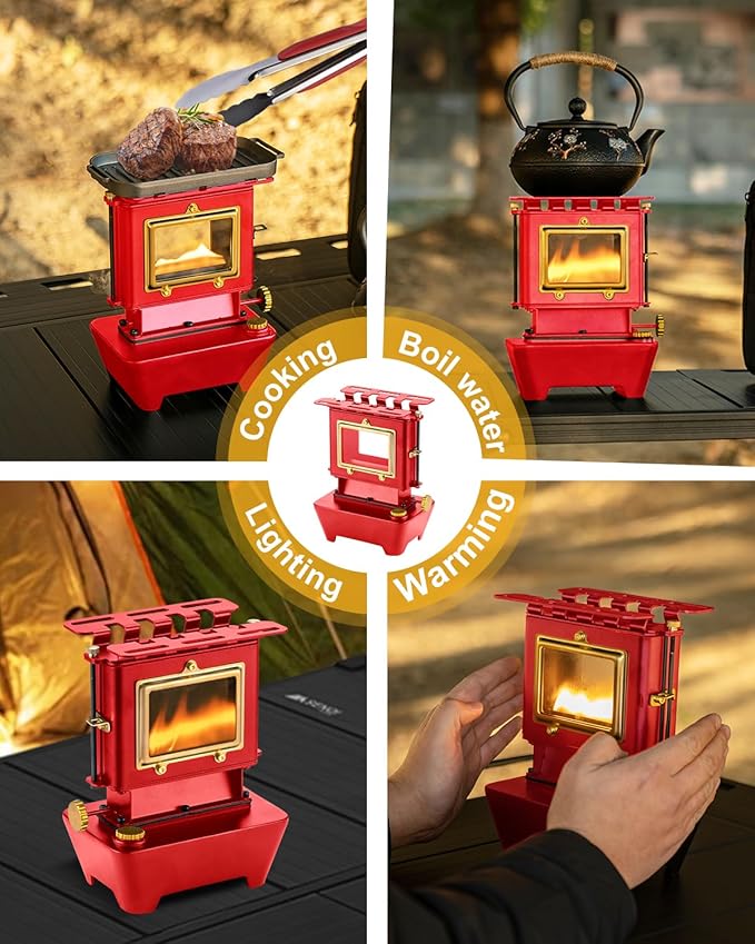 Camping Oil Lantern，Oil Lamp with Cooker Stove，Fuel Lamp for Outdoor，Portable Oil Lamp，Portable and Convenient for Heating and Cooking (Red)