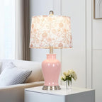 Pink Ceramic Table Lamp with Flower Lampshade, 23" Cute Ceramic Bedside Lamp with Ginger Jar Design, Modern Living Room Lamps Set 2, Elegant Bedroom Lamps for Nightstand Desk Side Home Decor