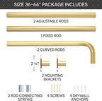 Blackout Curtain Rod Wrap Around Design - Adjustable 36-66 Inches - Wall/Ceiling Mount - Heavy Duty Metal - Room Darkening French Return Drapery Hardware - Modern Minimalist Bracket - Brushed Gold