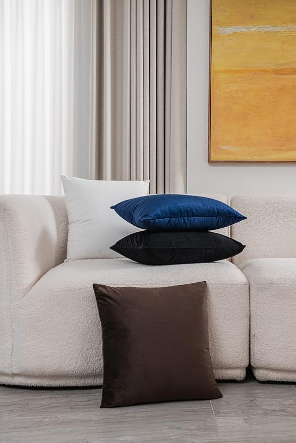 Decorative Pillow Cases 22x22 Chocolate Brown: 2 Pack Cozy Soft Velvet Square Throw Pillow Covers for Farmhouse Home Decor