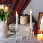 6 Pack Glass Taper Candlestick Holders, Clear Candlestick Holders, 4" H Crystal Candle Holders Decorative Candle Stand Centerpiece for Wedding, Festival, Dinning Party Table Decor