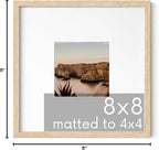 HAUS AND HUES Solid Oak 8"x8" Picture Frame Matted to 4"x4" - 8x8 Square Frame With or Without Mat, 8x8 Wood Frame, Square Photo Frame, 8 x 8 Wood Picture Frame (Beige Oak)