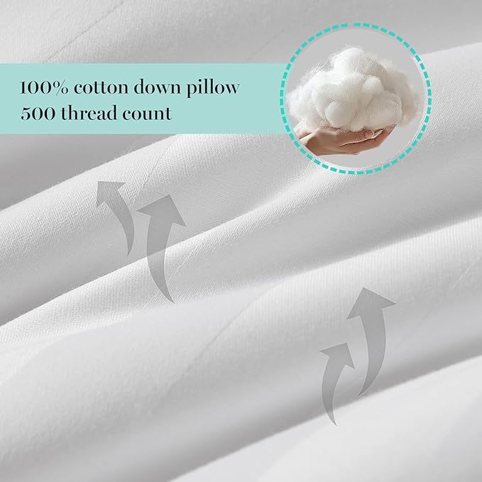 MARTHA STEWART Hotel Collection Meidum Soft Feather Down Pillows 100% Cotton 500 Thread Count Damask Stripe Embroidered, King Size Set of 2, White 2