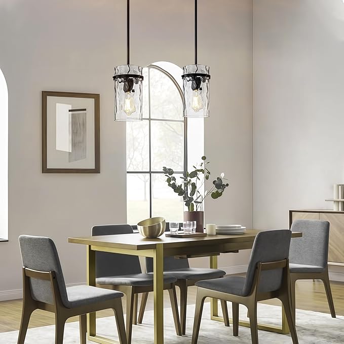 Farmhouse Hammered Hand-Blown Glass Pendant Light, Black Pendant Lights Kitchen Island, Modern Pendant Light Fixtures Island Lights for Kitchen Dining Room Light for Farmhouse Pendant Lighting 1 Pack