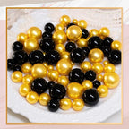 300Pcs Vase Filler Black and Golden Yellow No Hole Faux Pearl Beads for Vase Filling Decorations, Candle Centerpieces, Wedding Centerpieces, Home Party Decor (8/14/20mm)