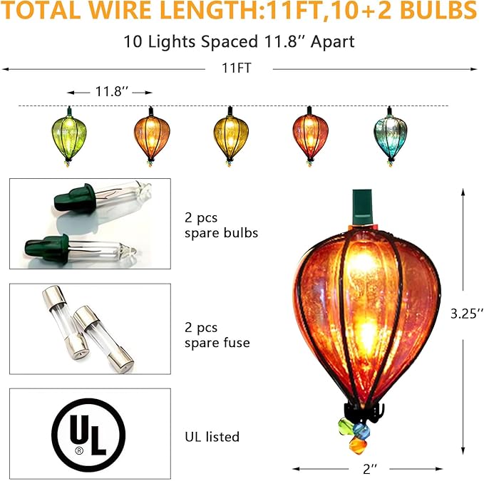 7 Pcs of 11FT Multicolor String Lights with 10 Bulbs, UL Listed Connectable Waterproof Decorative LED Lights Hanging for Backyard Patio, Indoor/Outdoor for Christmas Wedding Party Festival Lighting